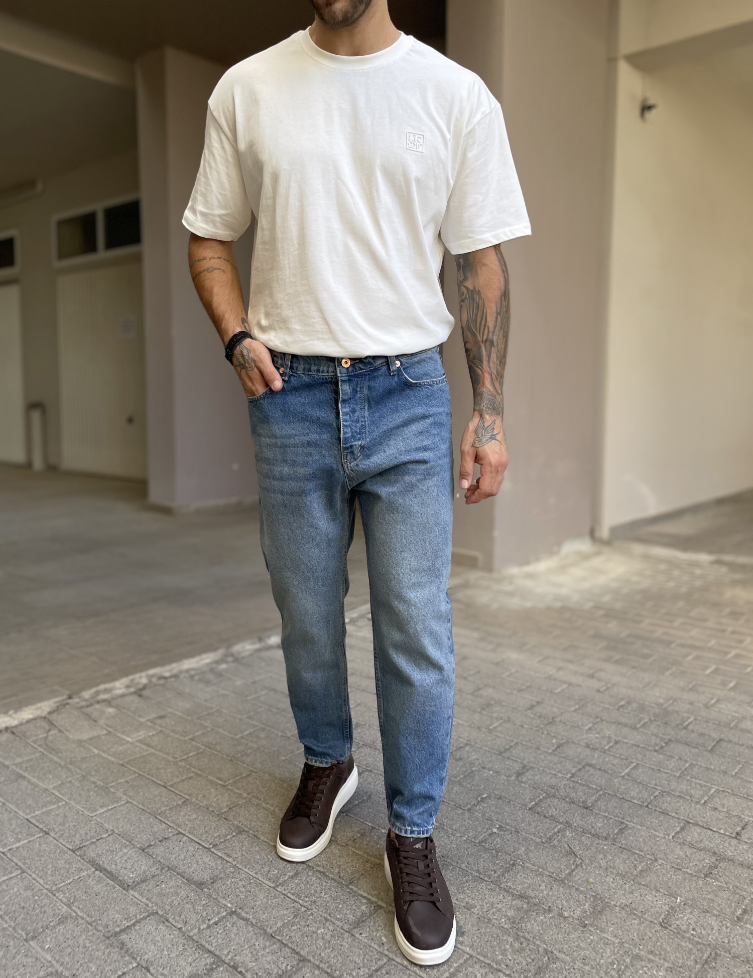 Ανδρικό μπλε ξεβαμμένο loose τζιν πεντάτσεπο WE2650 φωτογραφία